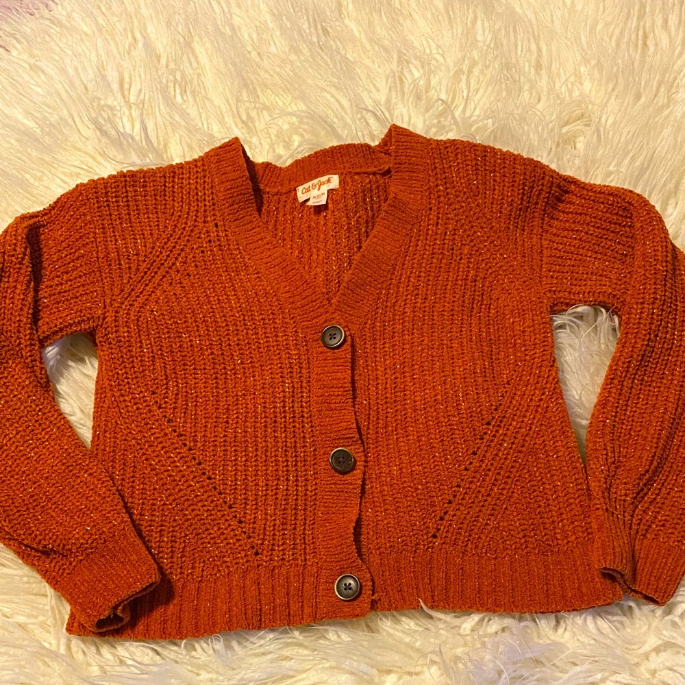 Cozy Orange sparkle Cardigan Sweater